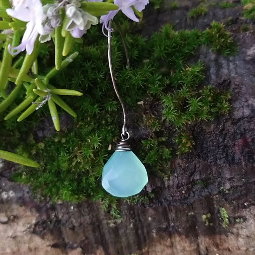 Aqua blue Chalcedony 925 Sterling Silver earrings - Picture 5 of 5